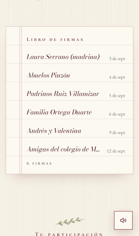 Libro de firmas digital con mensajes de los invitados a los novios