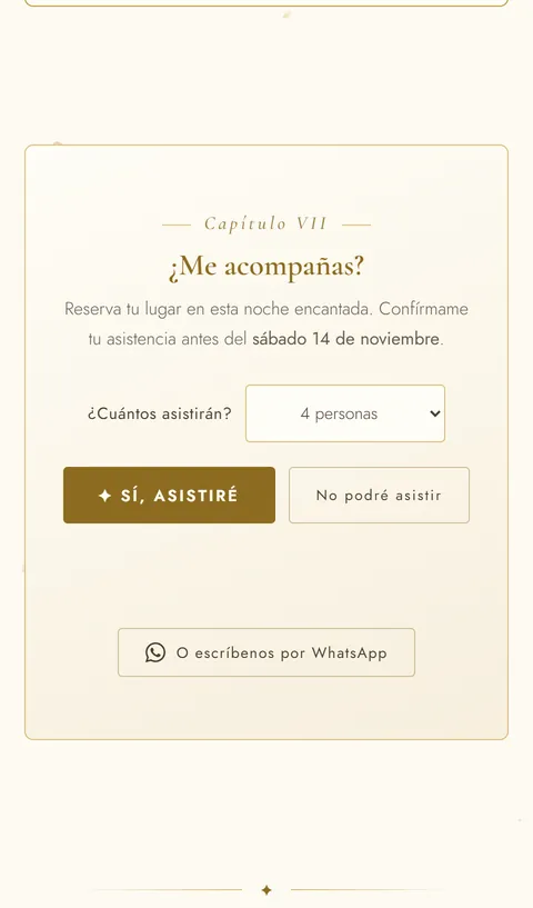 Confirmación de asistencia a los 15 años desde el celular, con número de acompañantes