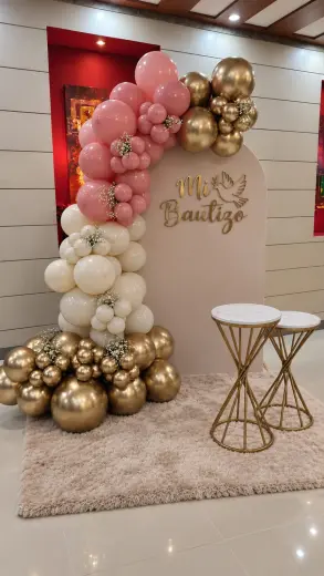 Mi Bautizo Rosa y Dorado - decoración Bautizo en Bucaramanga