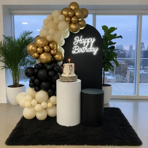 Elegancia Negra y Oro - Decoración de Cumpleaños para Hombre en Bucaramanga