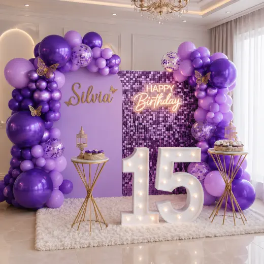 Violeta Radiante - Decoración para 15 Años en Bucaramanga