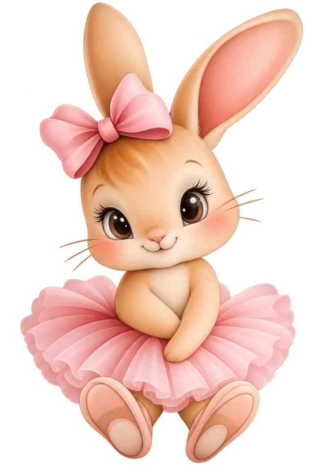 Conejita bailarina con tutú rosa y moño
